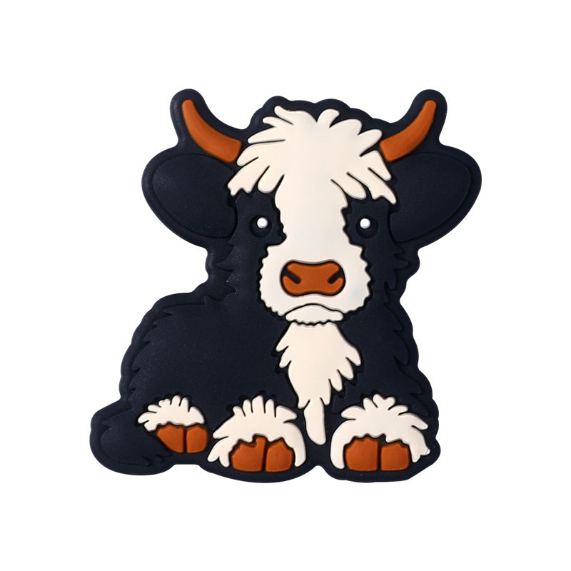 Silicone Focal Beads Cute Dairy Cattle Highland Cow Sitting Pose 6