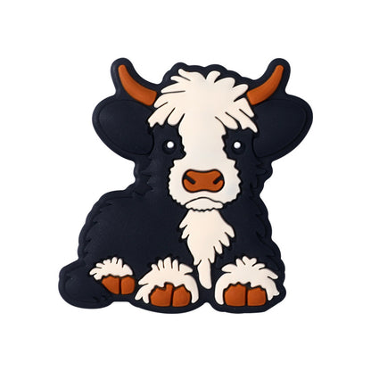 Silicone Focal Beads Cute Dairy Cattle Highland Cow Sitting Pose 6