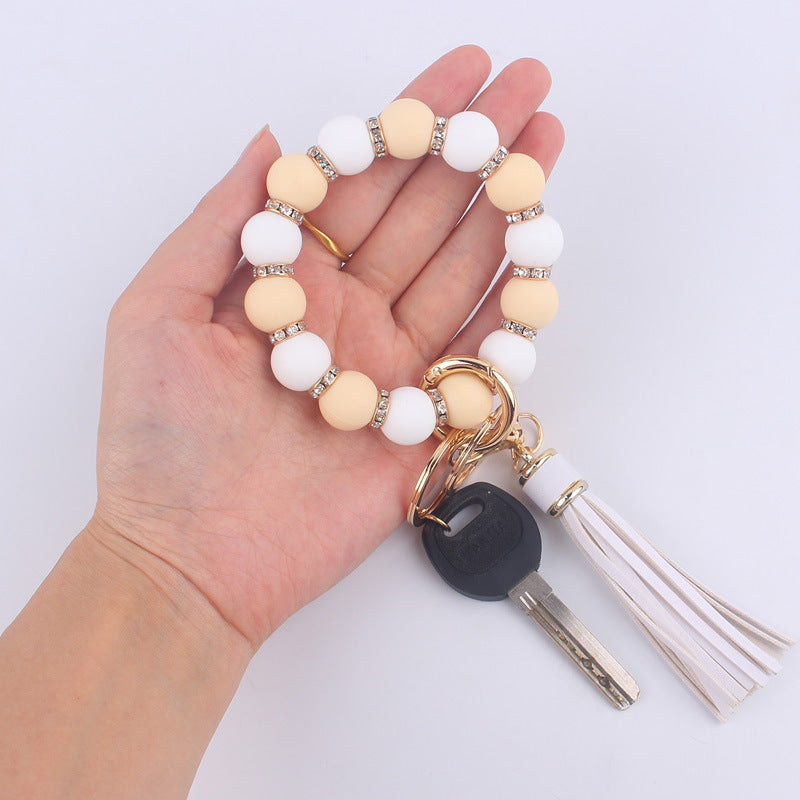 Tassel Silicone Bead Wristlet Keychain with Spacer Beads 4