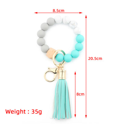 Silicone Bead Wristlet Keychain with Wooden Hexagon Bead Tassel 5