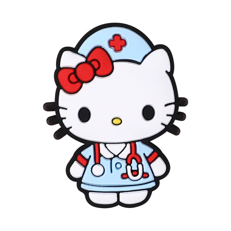 20pcs Silicone Focal Beads White Cat Nurse Outfit With Red Bow 5
