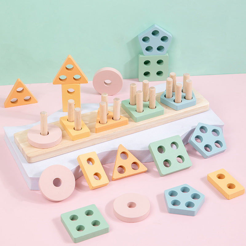 Wooden Montessori Toys Geometric Shape Matching Columns 6