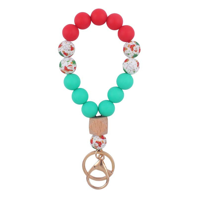 Leopard Wood Octagonal Silicone Bead Wristlet Keychain 8