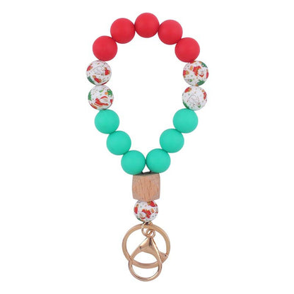 Leopard Wood Octagonal Silicone Bead Wristlet Keychain 8