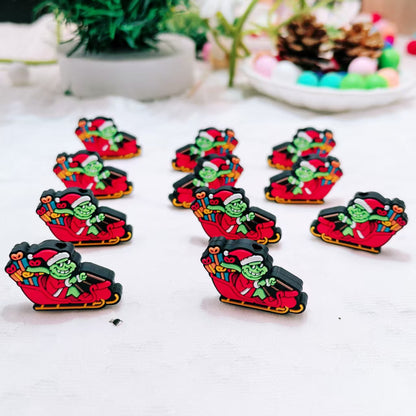 20Pcs Silicone Focal Beads Christmas Green Furry Character Scowling Face Sleigh 3