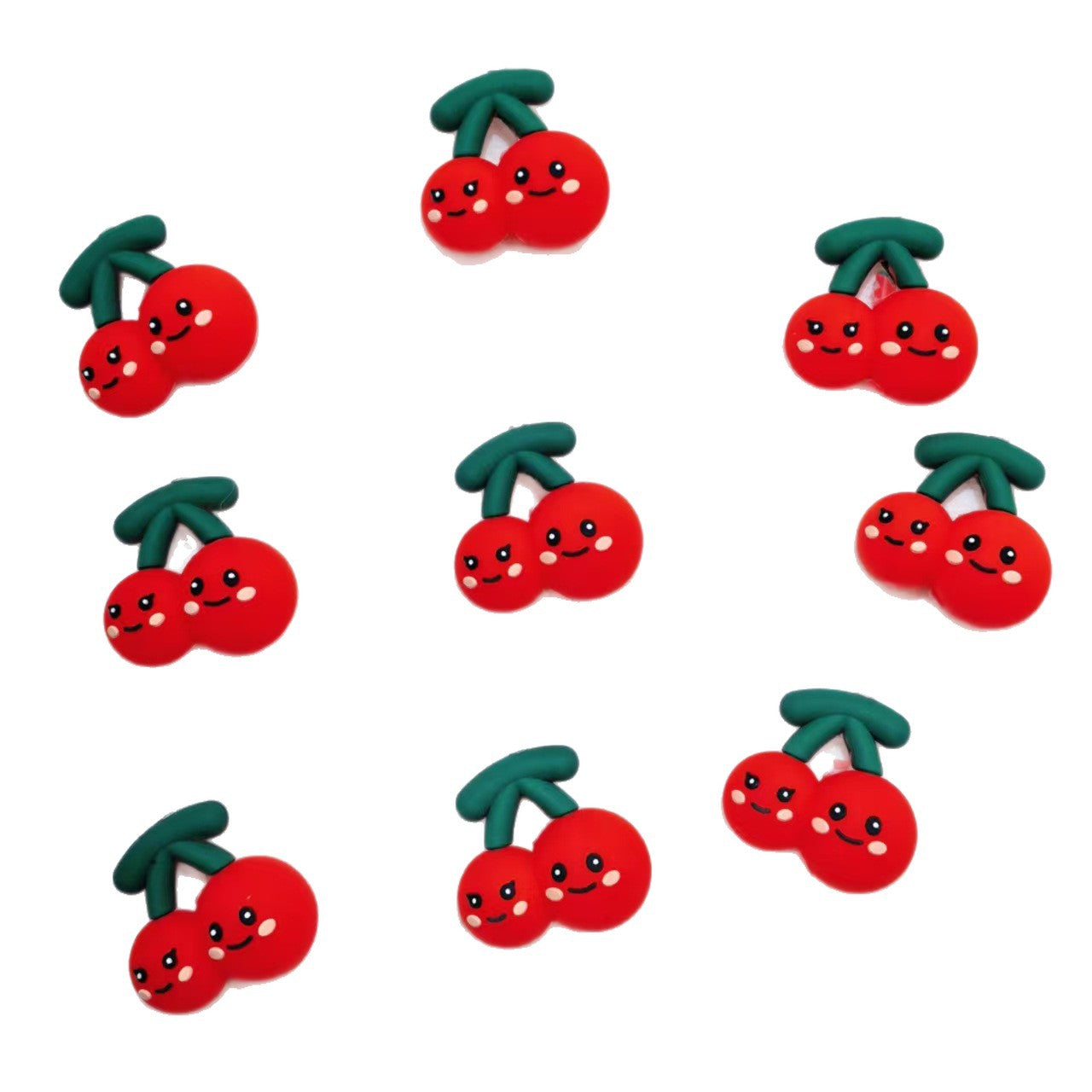 20Pcs Silicone 3D Focal Beads Cherry Smiling Face with Stem 5