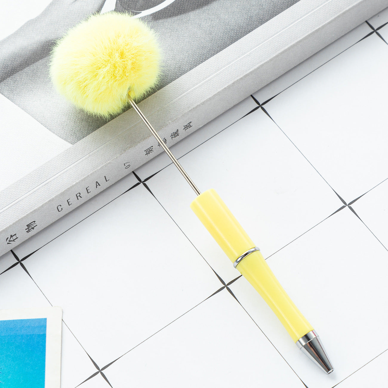 Plush Pom-pom Beadable Ballpoint Pens 15.5 x 0.8cm DIY Craft Supplies 12
