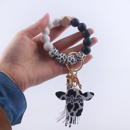 Western Cow Silicone Bead Wristlet Keychain with Mama Charm 4