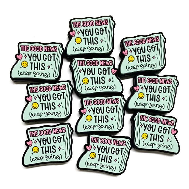 20Pcs Silicone Focal Beads The Good News Message with Printed Text 4
