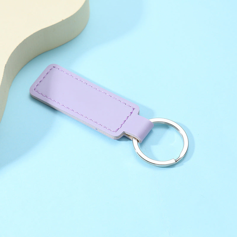 Creative PU Leather Keychain Rectangular Tag with Metal Ring 9