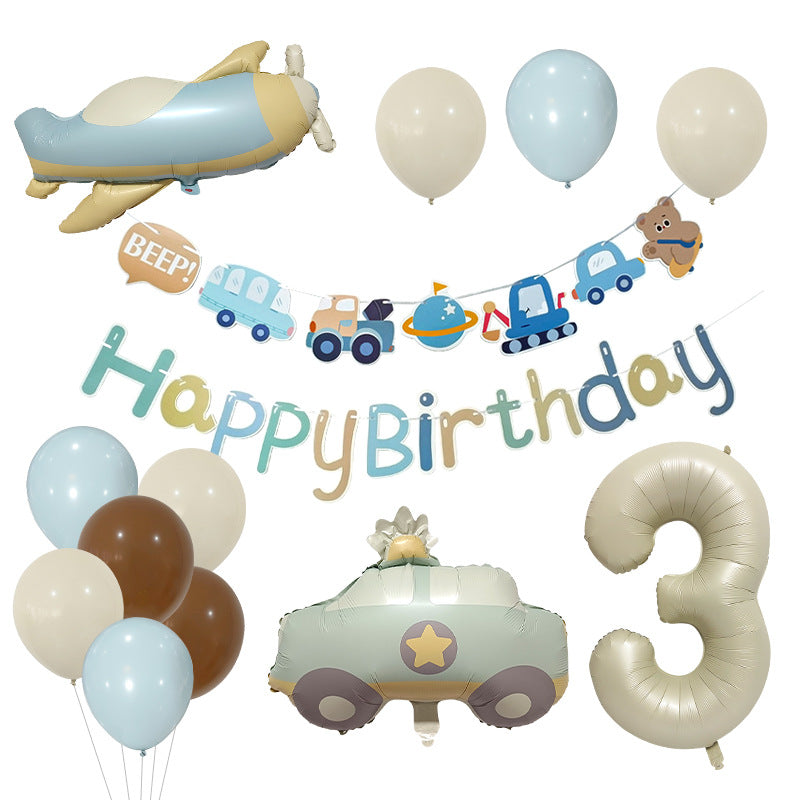 Retro Police Car and Airplane Foil Balloons Birthday Party Set 6