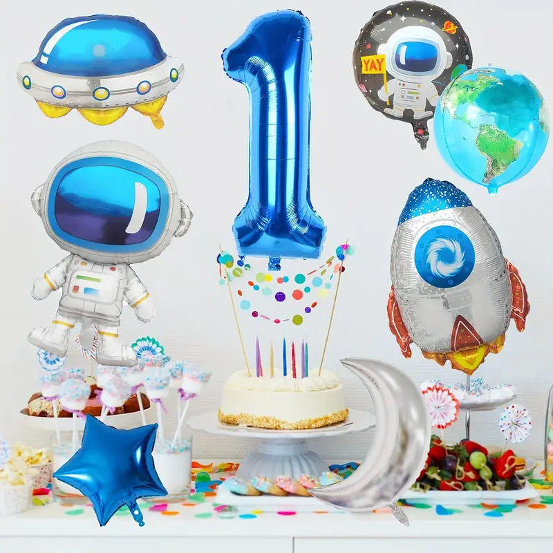 Space Theme Astronaut Rocket Spaceship Foil Balloon Set