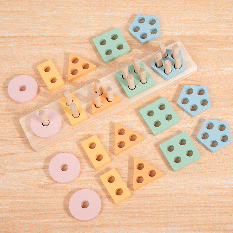 Wooden Montessori Toys Geometric Shape Matching Columns 2