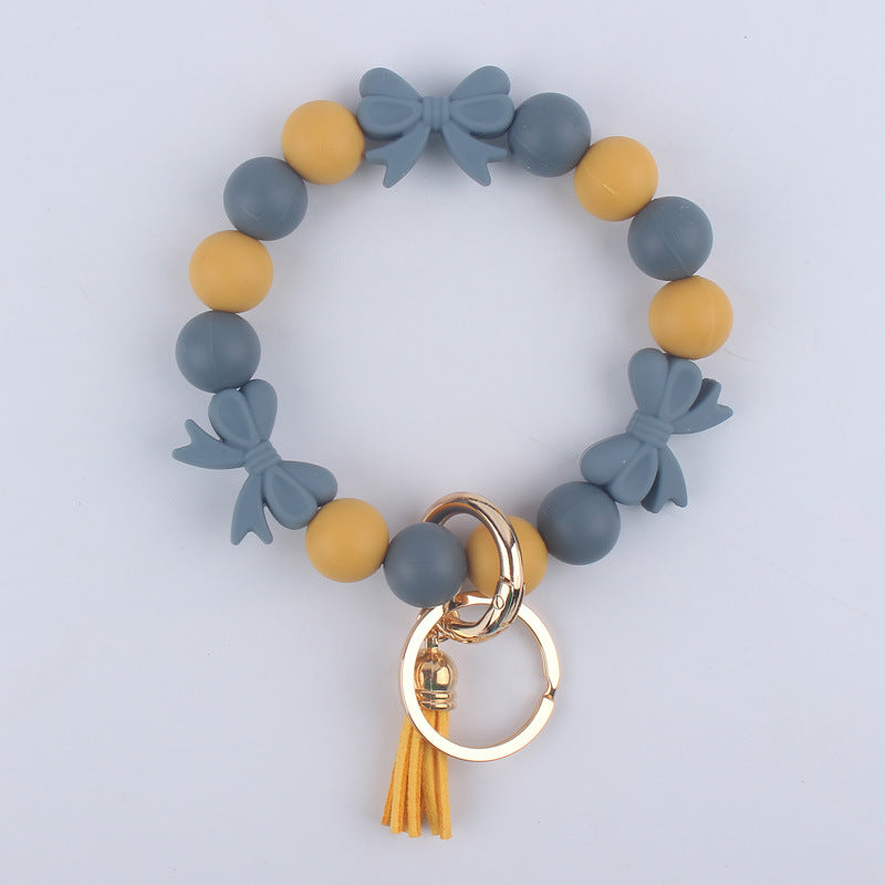 Bow Silicone Bead Wristlet Keychain 14cm Tassel Charm 10