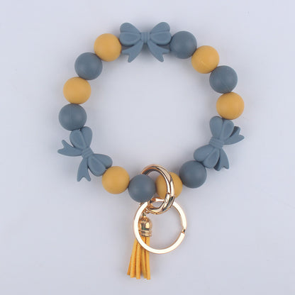 Bow Silicone Bead Wristlet Keychain 14cm Tassel Charm 10
