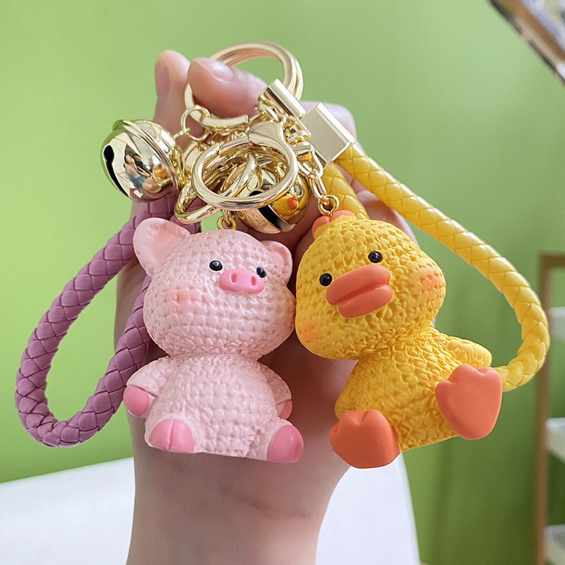 Resin Wool Animal Keychain Cute Charm with Braided Strap