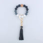 Tassel Silicone Bead Wristlet Keychain with Wooden Bead Charm 8cm 18