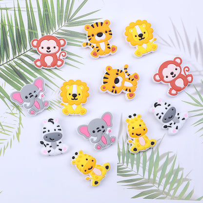 20pcs Silicone Focal Beads Animal Lion Tiger Elephant Monkey Zebra Giraffe Sitting Pose 4