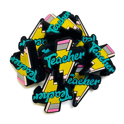 20Pcs Silicone Focal Beads Student Pencil Text Yellow Design 4