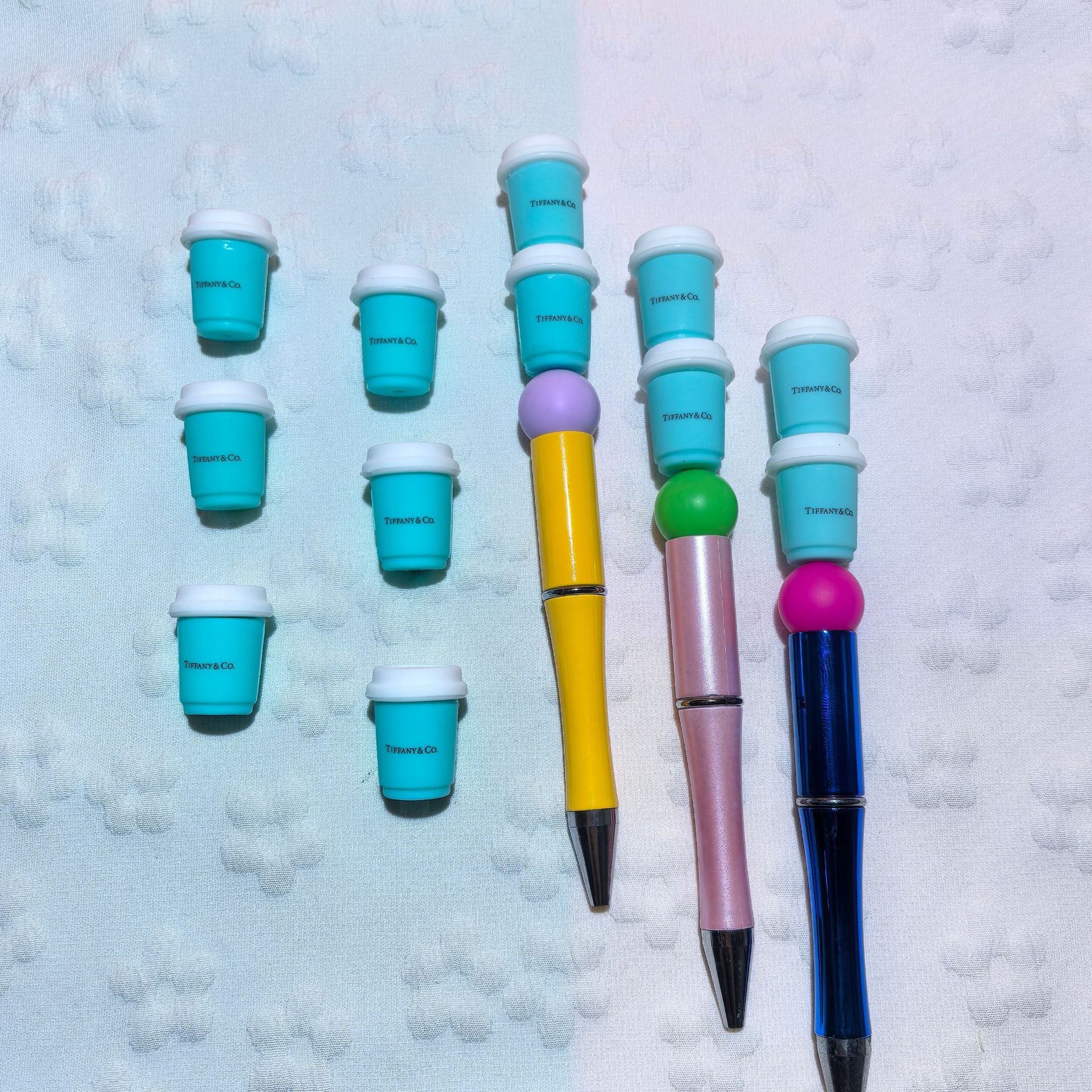 20Pcs Silicone 3D Focal Beads Fresh Blue Cup Front Facing 3