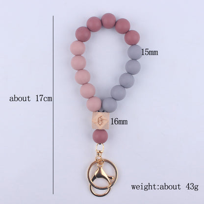 Octagonal Silicone Bead Wristlet Keychain with Wooden Accent 5