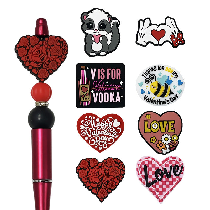20Pcs Silicone Focal Beads Love Valentine S Day Roses Heart Design