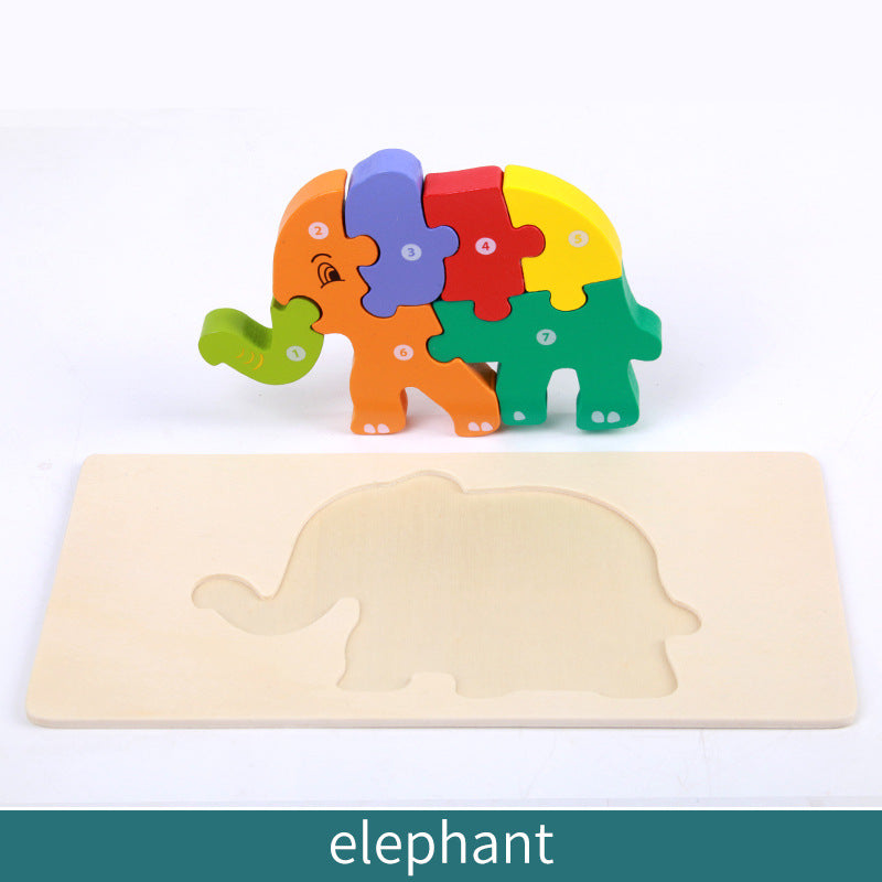 Wooden Building Blocks Animal Traffic Shapes Matching 3D Puzzle Toy 35