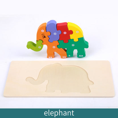 Wooden Building Blocks Animal Traffic Shapes Matching 3D Puzzle Toy 35