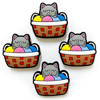 20Pcs Silicone Focal Beads Lazy Gray Kitten Sleeping in Basket 5