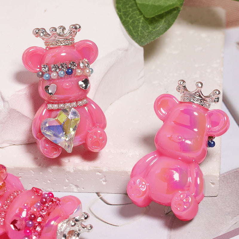 5pcs 22x38mm Crown Bear Acrylic Beads Rhinestone Embellished 8