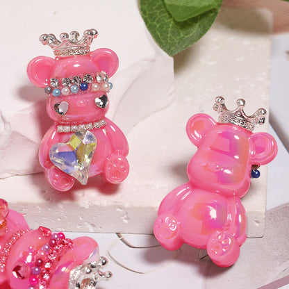 5pcs 22x38mm Crown Bear Acrylic Beads Rhinestone Embellished 8