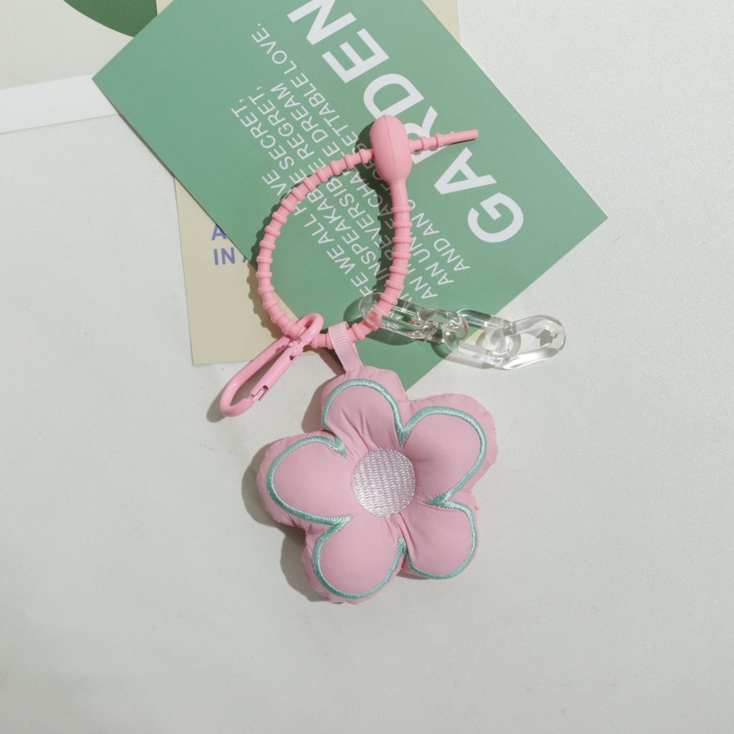 Cute Fabric Flower Silicone Bead Wristlet Keychain with Clip 11
