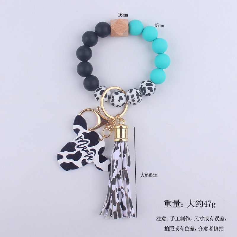 Western Cow Silicone Bead Wristlet Keychain with Mama Charm 5