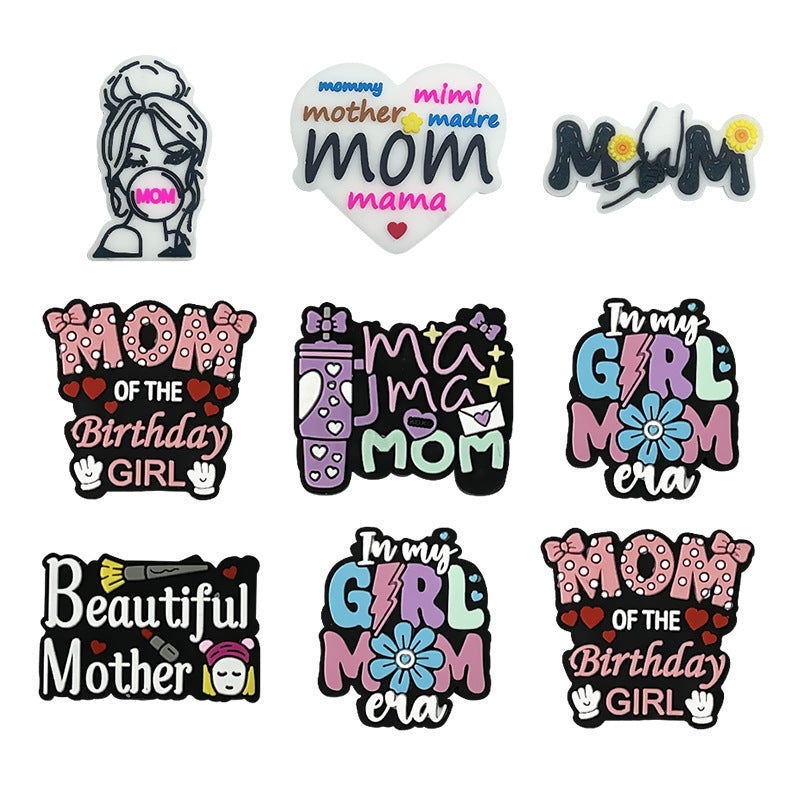 20Pcs Silicone Focal Beads Mother's Day Text and Figure Designs