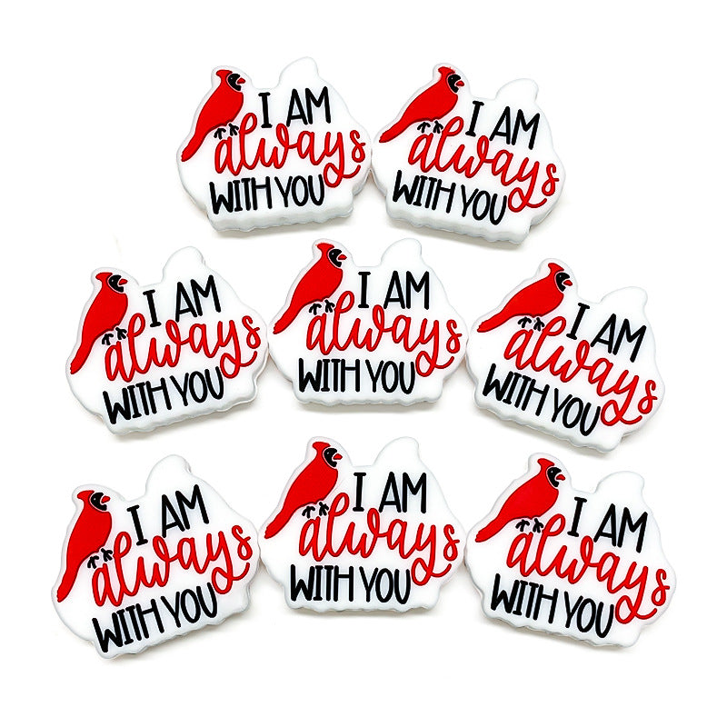 20Pcs Silicone Focal Beads Parrot Animals With Printed Text I AM ALWAYS WITH YOU 3