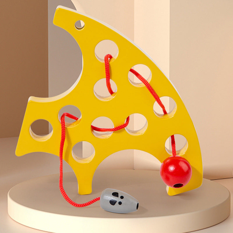 Wooden Cheese String Montessori Toys Educational Toy 4