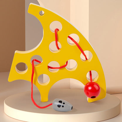 Wooden Cheese String Montessori Toys Educational Toy 4