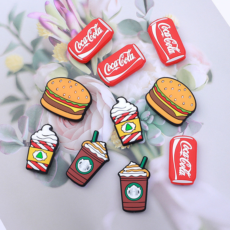 20pcs Silicone Focal Beads Hamburger Coke Fast Food Assortment 3