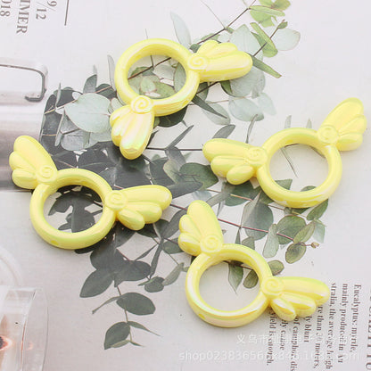 2Pcs 25x46mm Sakura Angel Wings Acrylic Beads UV Finish Color Plated 26