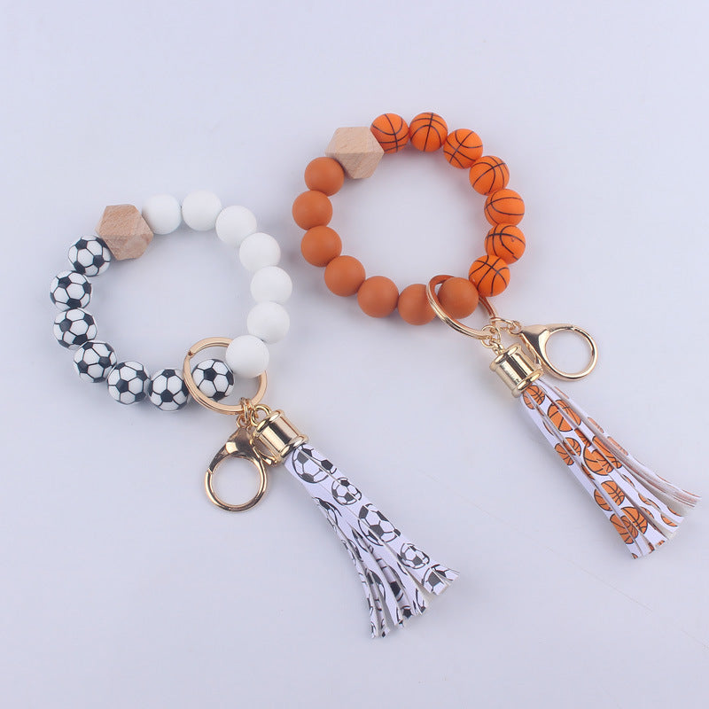 Football Tassel Silicone Bead Wristlet Keychain 4