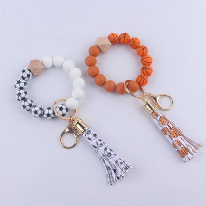 Football Tassel Silicone Bead Wristlet Keychain 4