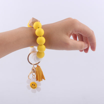 Sunflower Heart Silicone Bead Wristlet Keychain with Tassel Charm 3