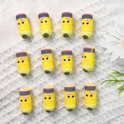 20Pcs Silicone 3D Focal Beads Bow Yellow Pencil Holding Pink Bow