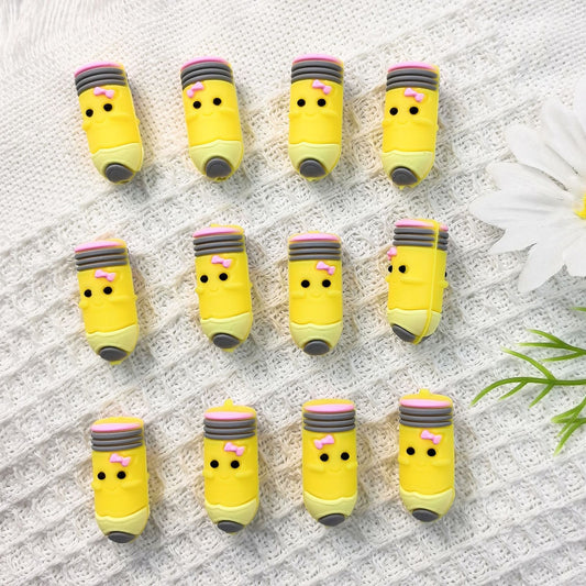 20Pcs Silicone 3D Focal Beads Bow Yellow Pencil Holding Pink Bow