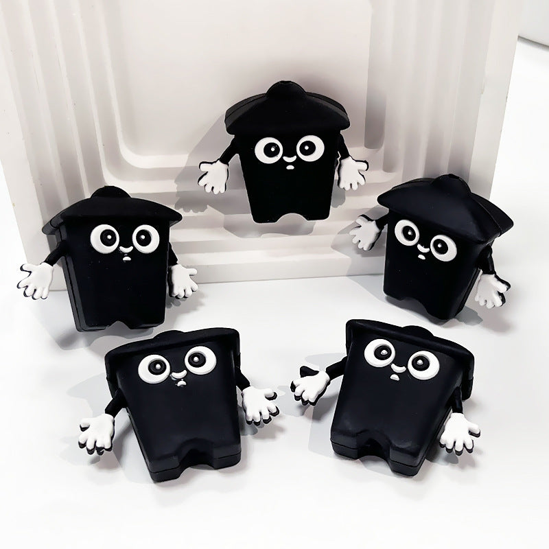 Silicone 3D Focal Beads Black Trash Can Front Facing with White Hands