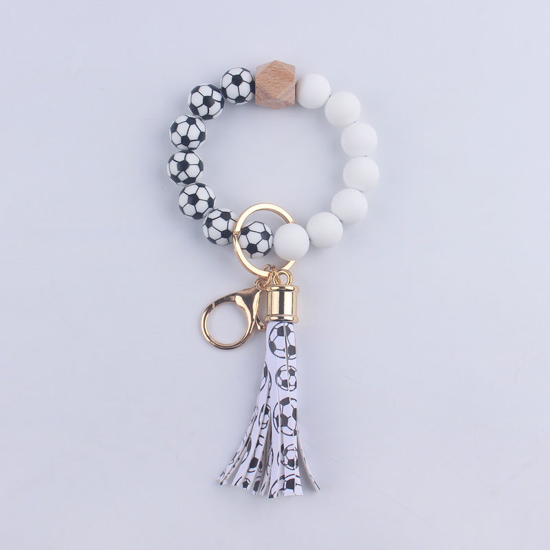 Football Tassel Silicone Bead Wristlet Keychain 6