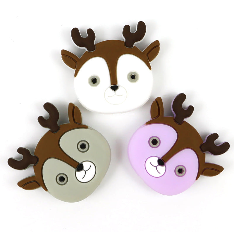 Silicone Focal Beads Cartoon Colorful Deer with Antlers 4