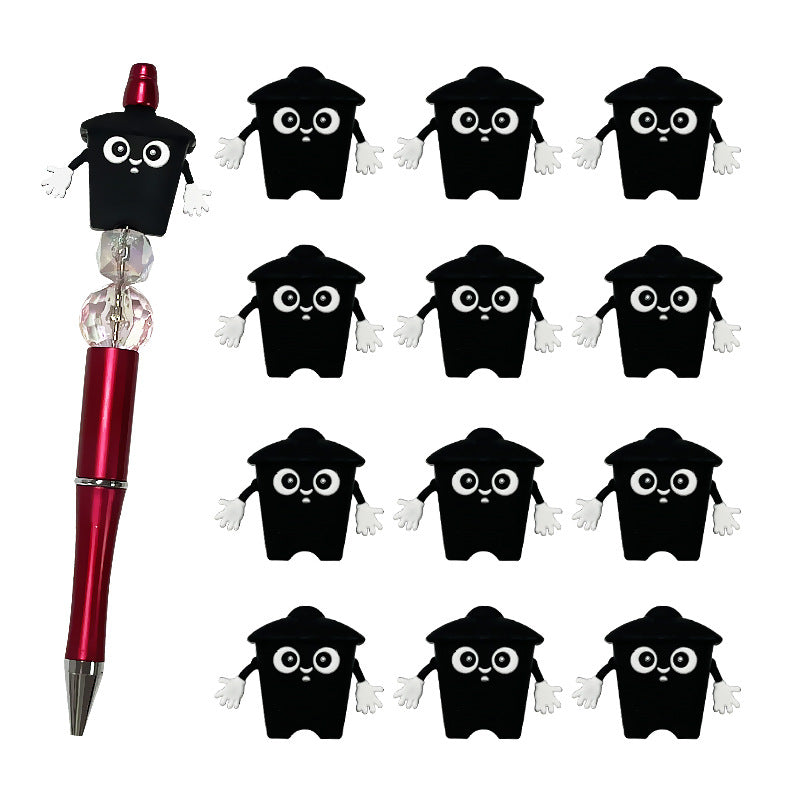 Silicone 3D Focal Beads Black Trash Can Front Facing with White Hands 5