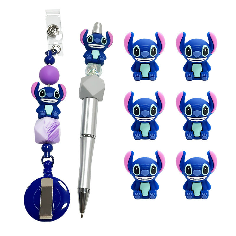 Silicone 3D Focal Beads Blue Alien Character Large Ears Sitting Pose 2