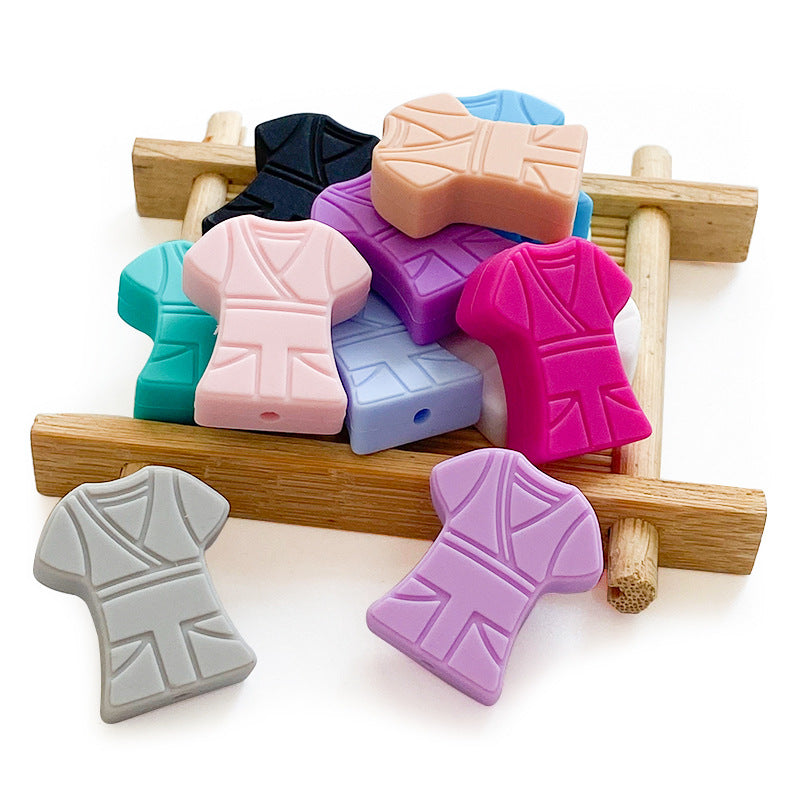 10pcs Silicone Focal Beads Cloth Shirt Shape with Belt Detail 3